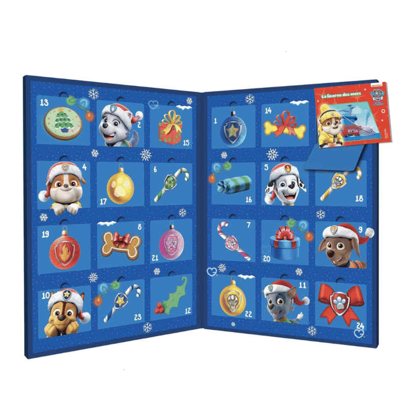 PAW Patrol Advent Calendar 2025 with 24 mini storybooks in festive envelopes, perfect Christmas gift for young children and parents.