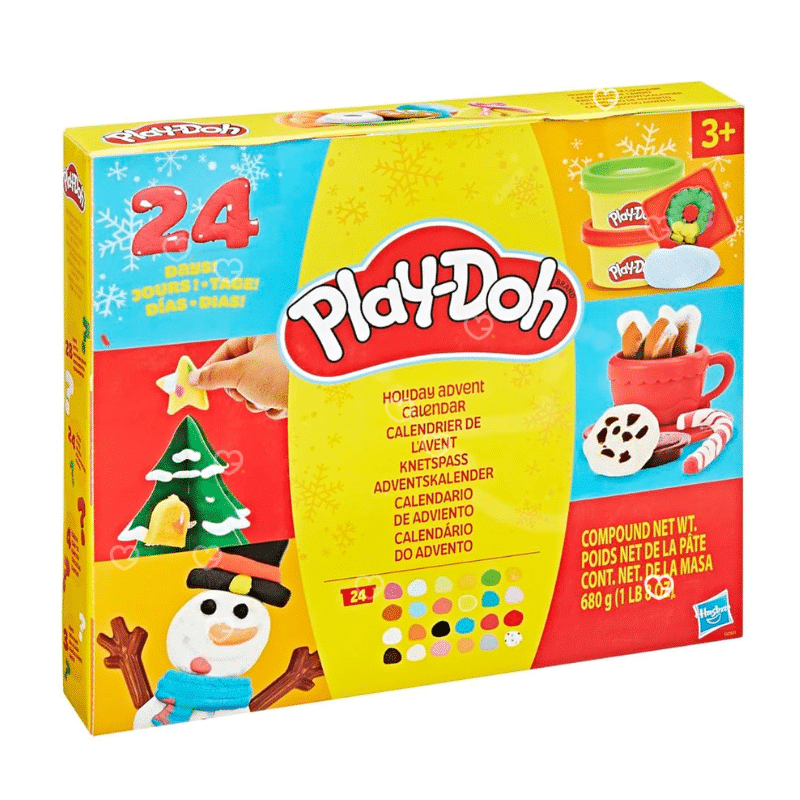 Play Doh Advent Calendar 2025 with 24 colourful dough pots, 28 festive tools and playmat for creative Christmas fun for kids aged 3–8.