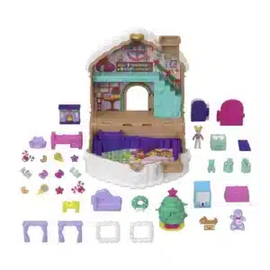Polly Pocket Advent Calendar 2025 with 24 festive surprises, mini Polly figurine and gingerbread house playset for kids’ holiday fun.