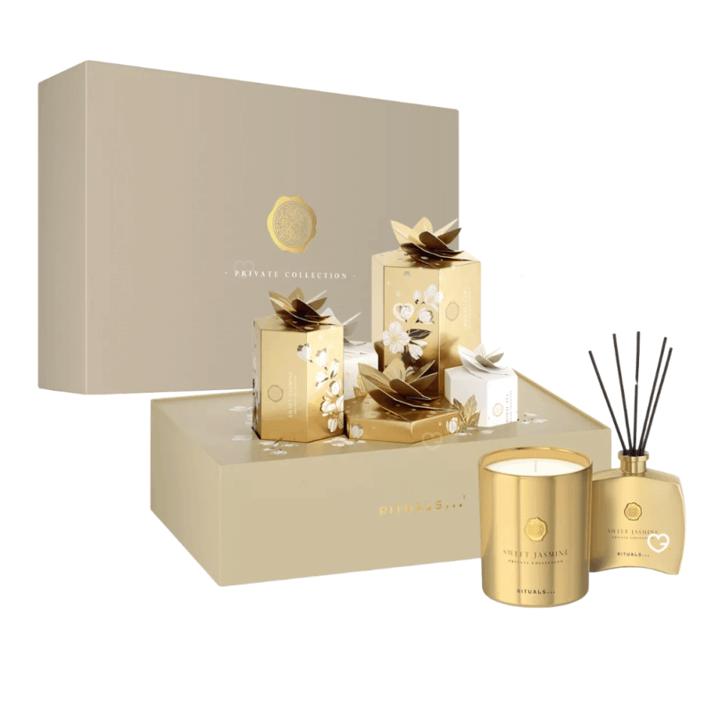 Rituals Premium Advent Calendar 2025 with 5 luxury beauty gifts—fragrance sticks, hand wash, candle, home perfume, and car air freshener, ideal for elegant gift-givers.