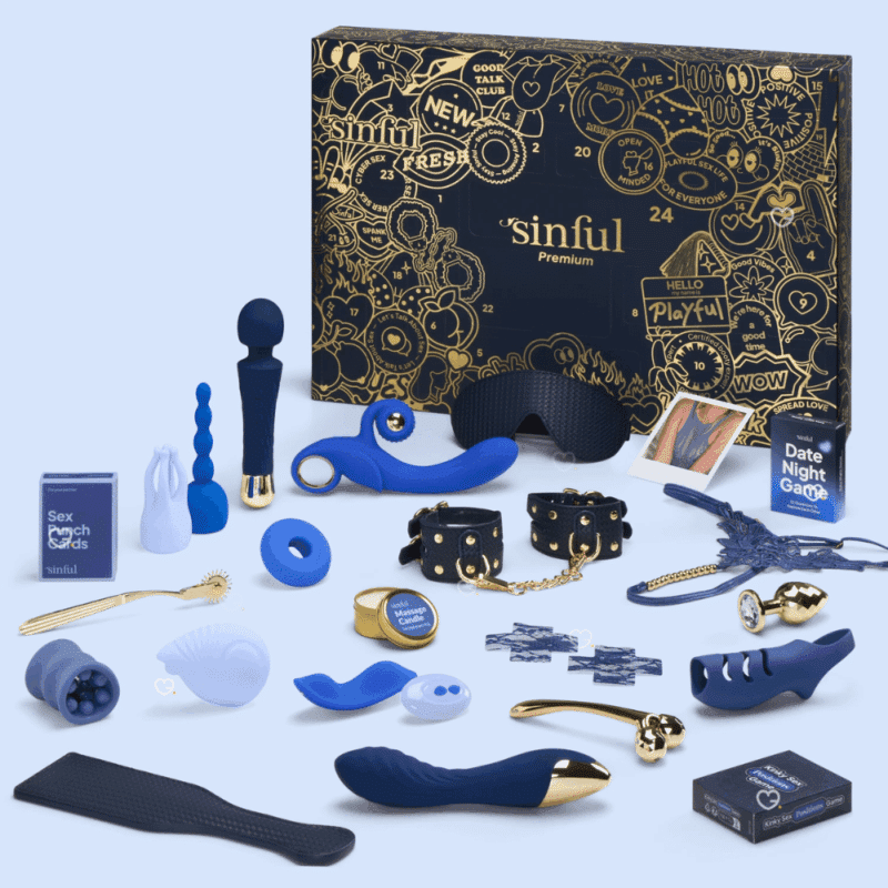 Sinful Premium Advent Calendar 2025 with 24 sensual surprises including sex toys, games and accessories for adventurous couples.