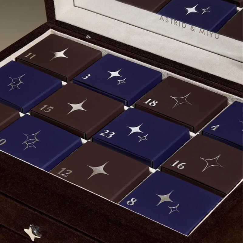Close-up of the numbered star-shaped doors on the Astrid & Miyu 2026 gold advent calendar