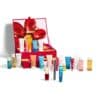 Clarins skincare advent calendar 2026 open box with the 24 treats laid out