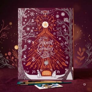 Diamine Inkvent 2026 Burgundy Edition calendar in a festive setting