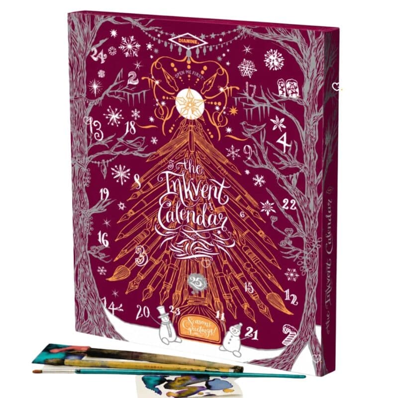 Diamine Inkvent 2026 calendar with ink bottles and brushes