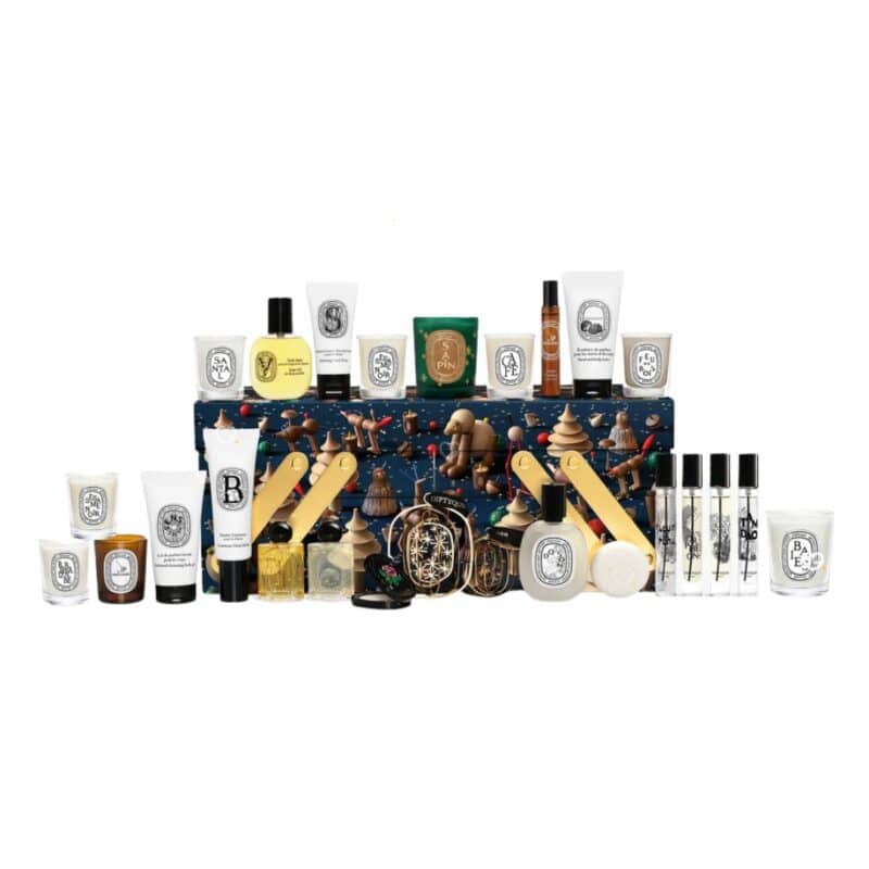 Diptyque advent calendar 2026 all 25 products laid out.