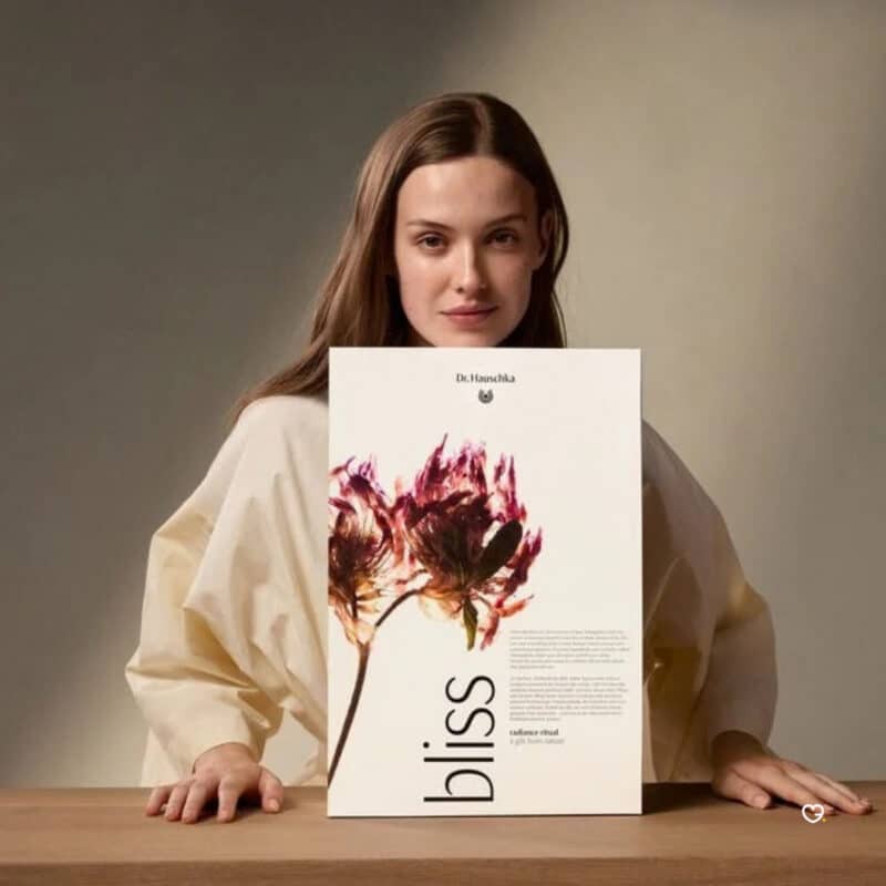 Woman holding the Dr Hauschka beauty advent calendar 2026