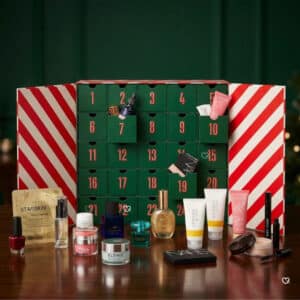 Fenwick Beauty Advent Calendar 2026 open with 25 doors and products displayed