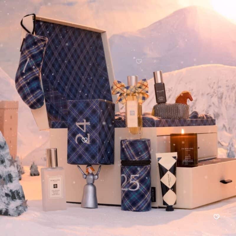 Jo Malone London advent calendar open in a winter scene
