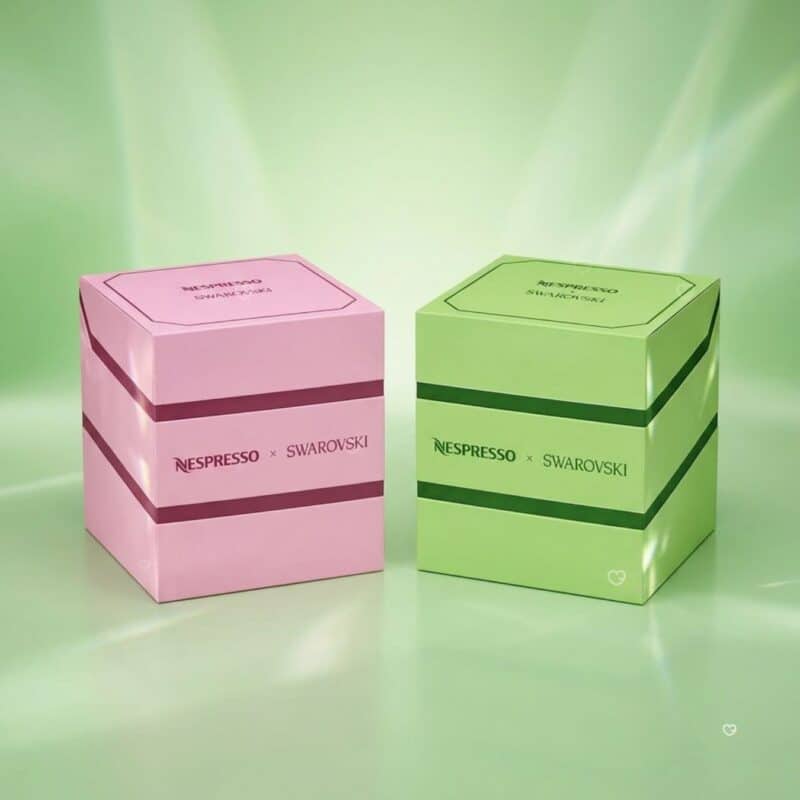 Nespresso x Swarovski advent calendar 2026 Original and Vertuo boxes on a green backdrop