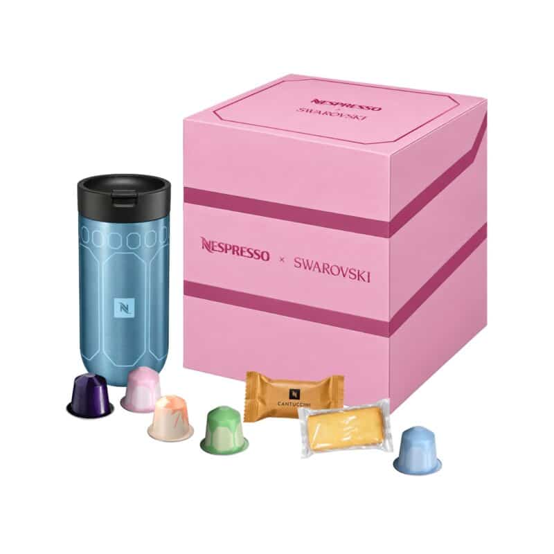 Nespresso x Swarovski advent calendar 2026 Original pink box with capsules, cantuccini and Swarovski mug
