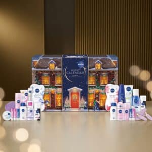 NIVEA Advent Calendar 2026 open showing skincare and beauty products