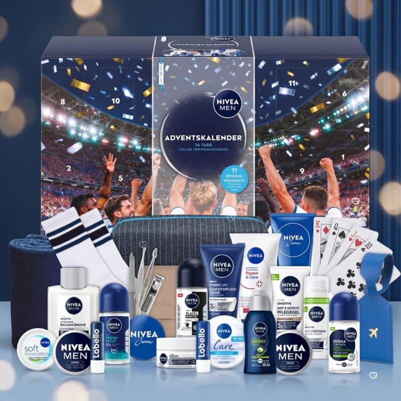 Nivea Men Advent Calendar 2026 open showing grooming and skincare products