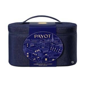 Payot Advent Calendar 2026, reusable denim-look vanity bag with gilded Parisian rooftop illustration