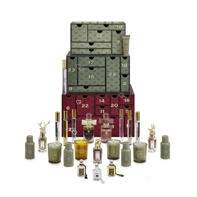 Open Penhaligon's Advent Calendar 2026 trunk with numbered drawers and all 24 products