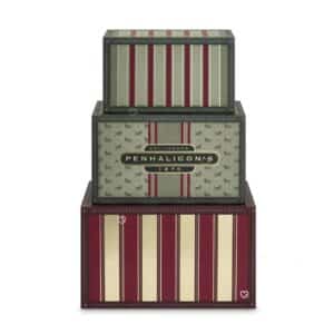 Penhaligon's Advent Calendar 2026, three stacked vintage travel trunks on a white background