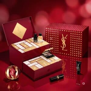 YSL Beauty Advent Calendar 2026 open with the two sliding drawers and products on show