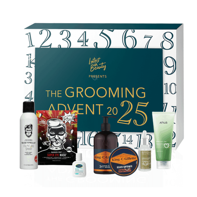 Latest in Beauty Grooming Advent Calendar 2025 featuring 25 men’s skincare, haircare and fragrance treats in a sleek festive box for style-conscious men.