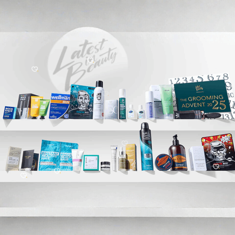 Latest in Beauty Grooming Advent Calendar 2025 featuring 25 men’s skincare, haircare and fragrance treats in a sleek festive box for style-conscious men.