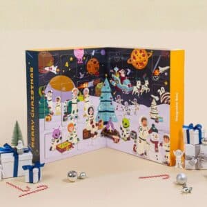 Degusta Box foodie advent calendar 2026 open on a cream background showing its Cosmic Christmas doors