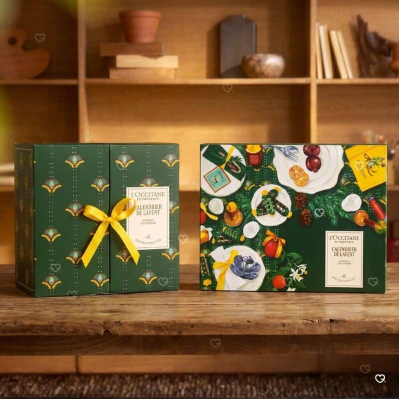 L'Occitane Advent Calendar 2026 open, showing the Provencal Christmas illustration inside