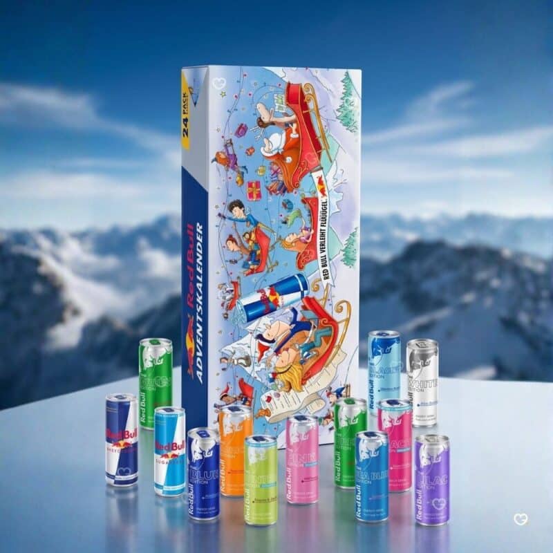 Red Bull Advent Calendar 2026 fruit edition cans lined up