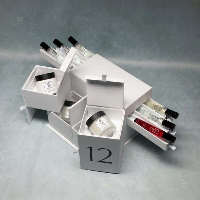 Sentier advent calendar drawers pulled out revealing 2026 contents