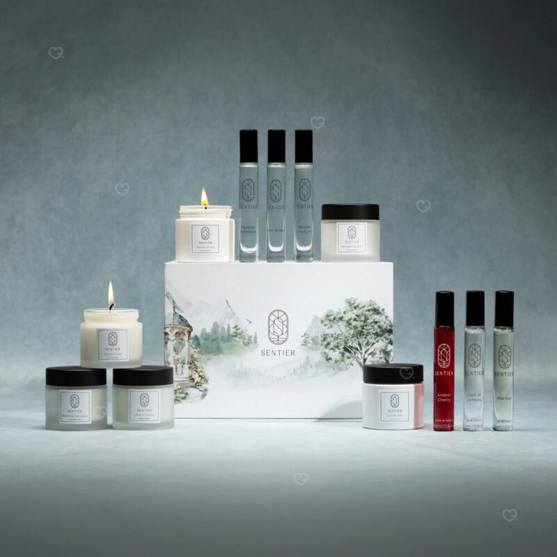 Full contents of the Sentier candle and perfume advent calendar 2026
