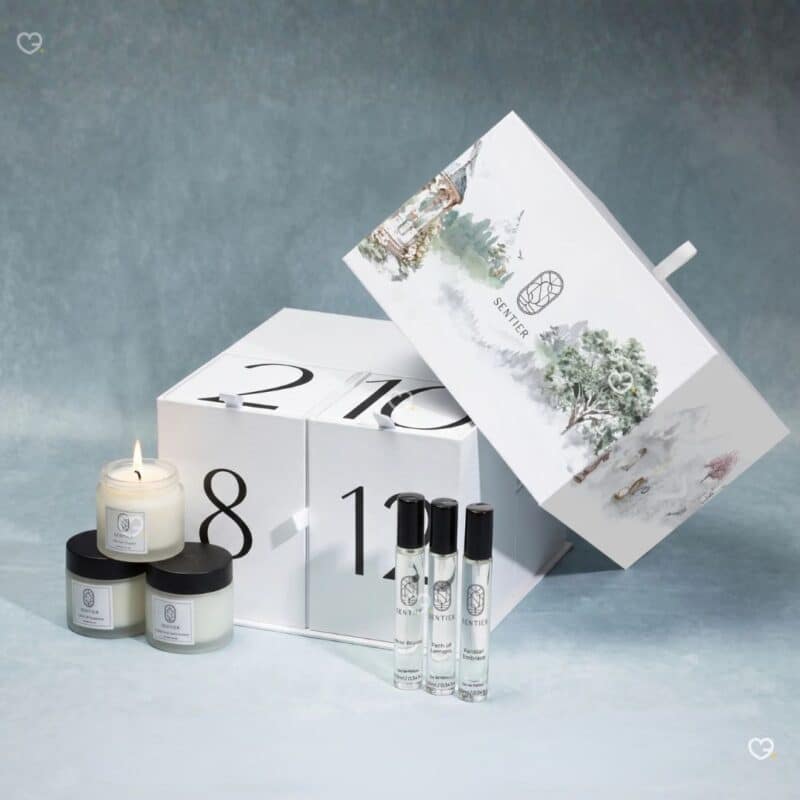 Sentier Advent Calendar 2026 opened showing perfumes and scented candles