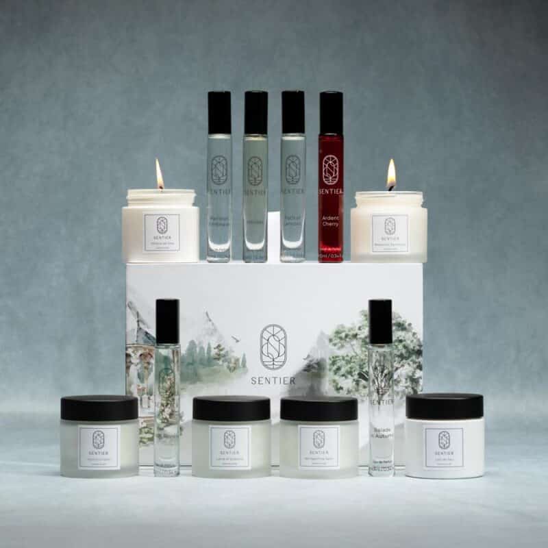 All twelve products inside the Sentier Fragrance Advent Calendar 2026