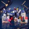 John Lewis luxury beauty advent calendar 2026, navy hand-painted box styled on a blue background