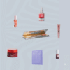 Flat lay of ASOS Advent Calendar 2026 products including the Psychic Sisters candle and serums