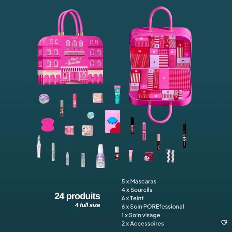 Benefit Advent Calendar 2026 contents breakdown, 24 products, 4 full-size