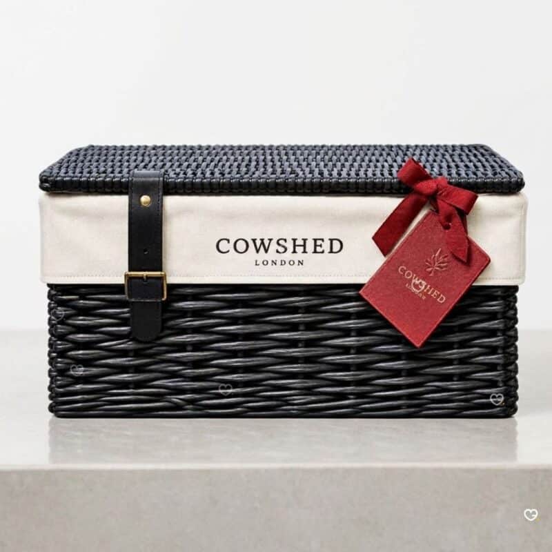Cowshed Advent Calendar 2026 wicker hamper closed on a neutral background