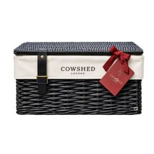 Cowshed Advent Calendar 2026 handwoven wicker hamper with bordeaux gift tag