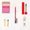 Five revealed products from the Cult Beauty Advent Calendar 2026: Patrick Ta blush, Huda Beauty lip liner, Westman Atelier mascara, Hourglass lipstick, Charlotte Tilbury setting spray