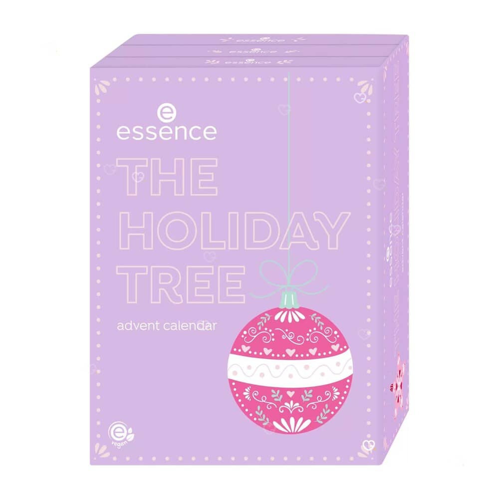 essence Advent Calendar 2026 The Holiday Tree closed lilac box, vegan makeup