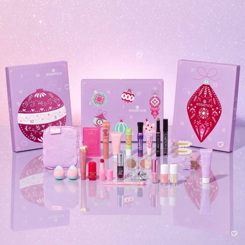 essence The Holiday Tree 2026 unfolded triptych display with the full makeup range