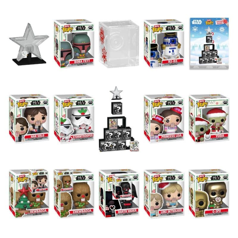 10 Funko Bitty POP Star Wars figures including R2-D2, Chewbacca and Princess Leia in individual acrylic cases, 2.3 cm each