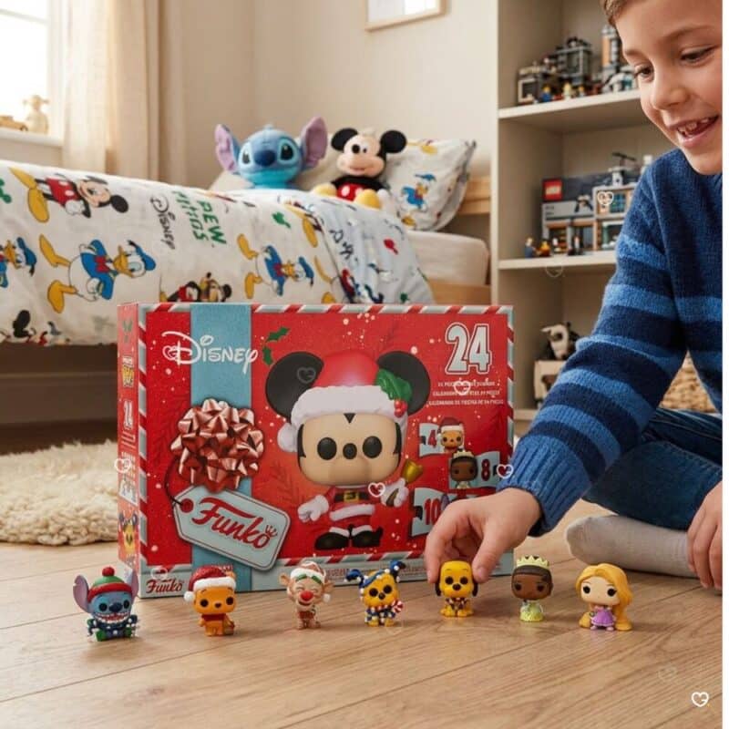 Child opening the Funko Pocket Pop Disney figure advent calendar 2026