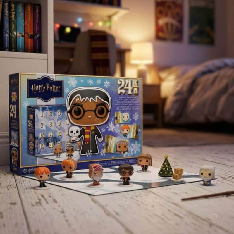 Funko Pocket POP Harry Potter Advent Calendar 2026 confirmed characters in a Hogwarts-themed bedroom, gingerbread trio and Dumbledore variants