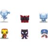 Close-up of Funko Pocket POP Marvel Christmas figures 2026: Iron Man with gift sack and Gingerbread Black Panther glitter variant