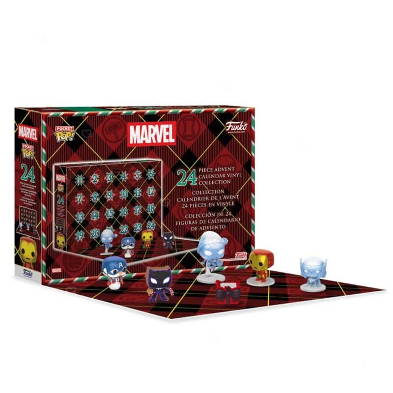 Inside the Funko Pocket POP Marvel Advent Calendar 2026, open box showing the 24-day countdown mat