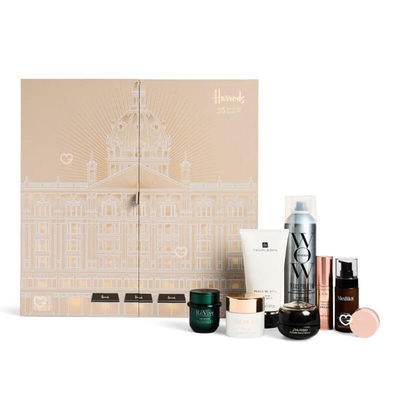 Harrods 2026 luxury beauty advent calendar box with premium skincare and makeup