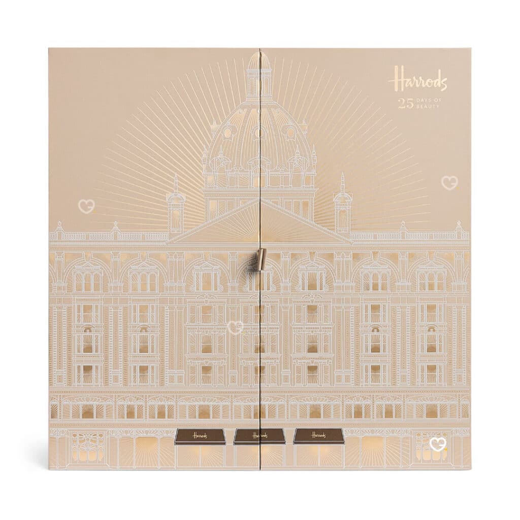Harrods Beauty Advent Calendar 2026 closed gold book-style box