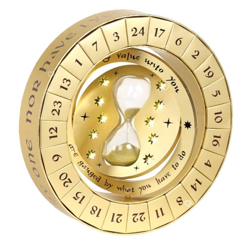 Harry Potter Time Turner Advent Calendar 2026 gold-tone rotating display on a white background