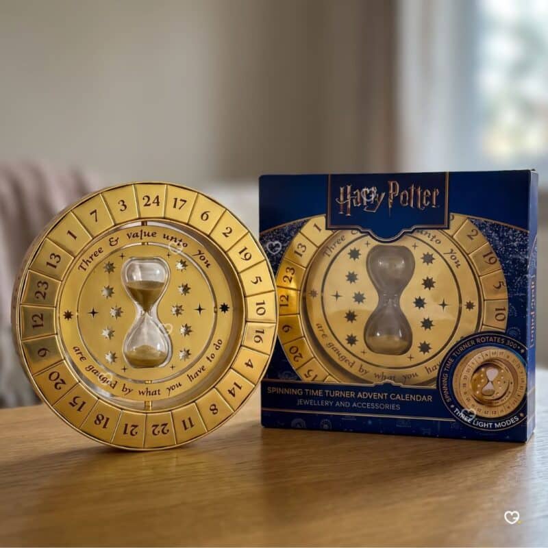 Harry Potter Time Turner jewellery advent calendar display next to its packaging