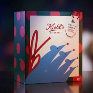 Kiehl's Advent Calendar 2026 skincare box photographed on a dark background