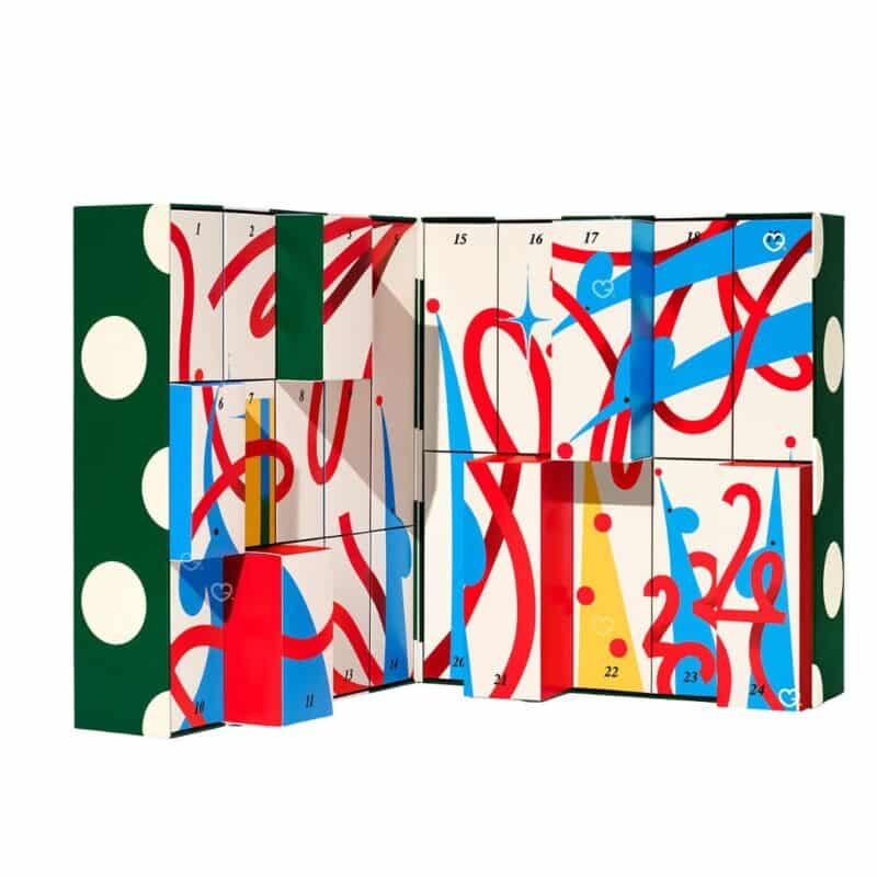 Kiehl's Advent Calendar 2026 unfolded flat showing the 24 numbered doors
