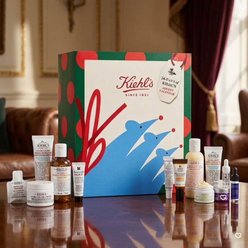 Kiehl's Advent Calendar 2026 with its skincare products styled in a living room